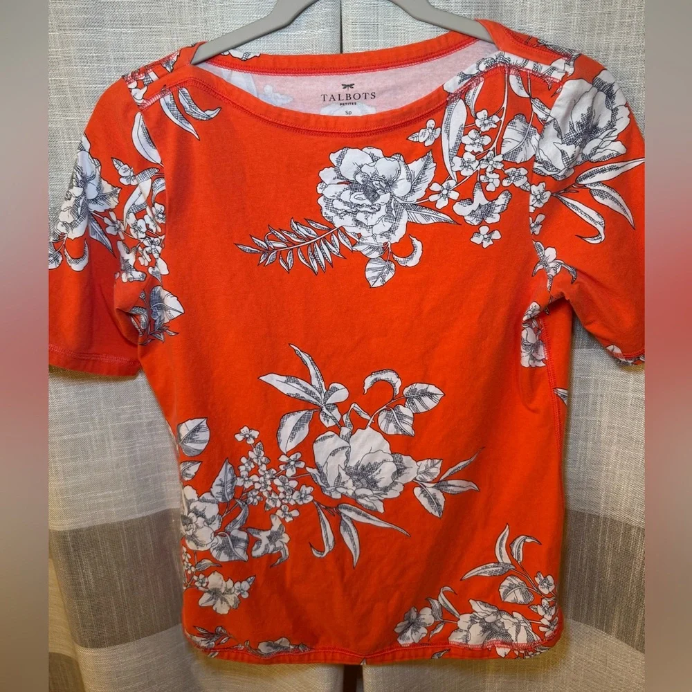 Talbots Orange Floral Short Sleeve Top - Picture 3 of 5